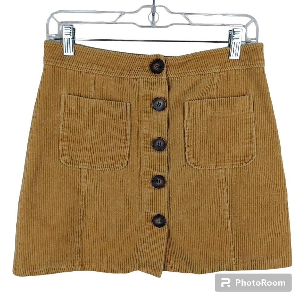Mudd Juniors Womens Size Medium Mustard Yellow Corduroy Button Up Y2K Mini Skirt